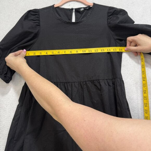 ZARA Dress Womens Extra Small Black Puff Sleeve Tiered Maxi Cotton High Low - Picture 4 of 11